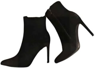 iKrush Black Faux Suede Pointed Toe High Heel Ankle Boots with Side Zip for Going Out