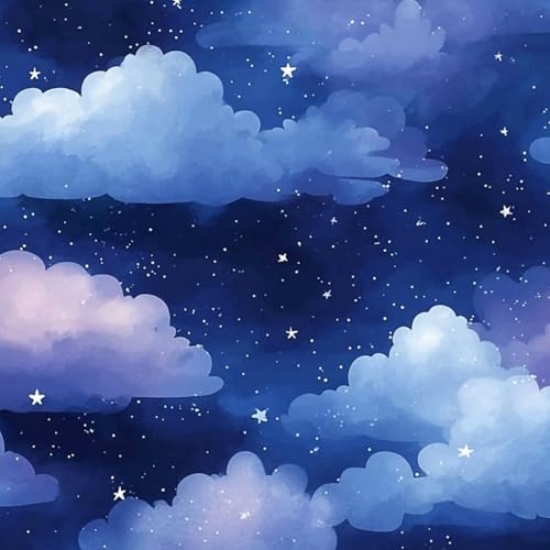 DERUINVAIO Self Adhesive Peel and Stick Wallpaper 58x300cm Soft Purple Blue Clouds Starry Night Sky Wall Paper Roll Waterproof Removable Contact Paper Vinyl Wrap for Furniture Living Room