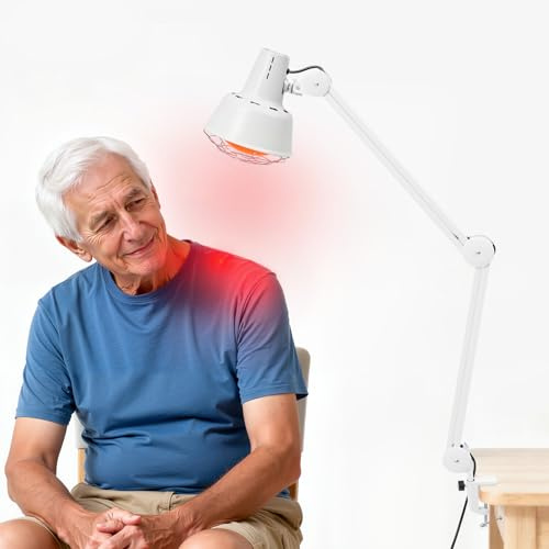 Infrarotlampe mit Klemme & 180° Verstellbar | 275W Rotlichtlampe für Tiefenwärme bei Muskelverspannungen | 3 Temperaturstufen (45-90°C) & Sicherheitsgitter | Ideal für Home Wellness und Physiotherapie