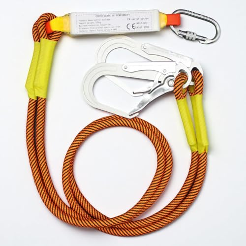 Fallschutzleine mit Falldämpfer Zwei großen Haken 2 Meter lang Fallschutz Kit 3 lagig gewebtes BAU, Wartung, Reinigung, Arbeiten in der Höhe, Dachreparaturen, Rettungsaktionen