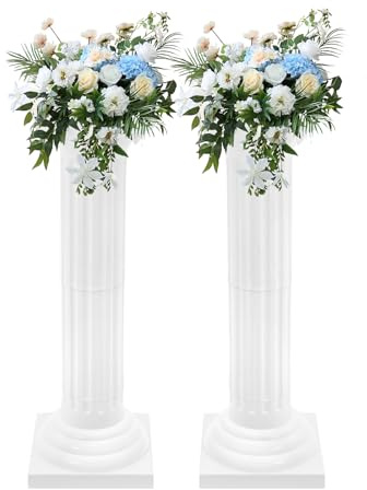 MRFIOJYDR 2Pcs European Roman Column Stand Set, White Greek Pillars Pedestal Stands Plastic Wedding Pedestal Pillars with Adaptable Height for Ceremony Aisle Plant Display Party Event Decoration