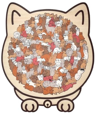 Cat Jigsaw Puzzles,135-piece Colored Cat Shaped Wooden Jigsaw Puzzle, Shape Block Tangram Brain Teaser Toy for Home Decor, Cats Lovers, Geometry Logic Game for Ages 3+ Challenge