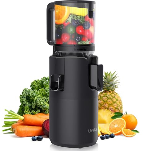 URVIBY Juicer Machines, 5.3 Large Feed Chute Cold Press Juicer with Double Press Technology, 400W Motor, High Juice Yield, Easy to Clean, Masticating Juicer for Whole Vegetables & Fruits, Dark Black