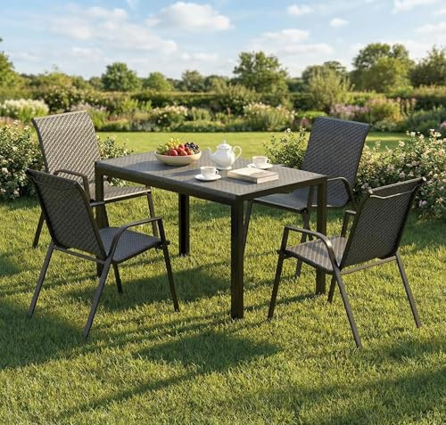 Alivio Outdoor Patio Dining Table Set with 4 Chairs, Modern Metal Garden Furniture for Balcony, Backyard & Terrace