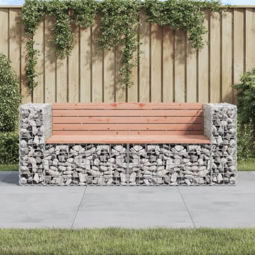 zylophax Gabionen Gartenbank 184x71x65,5 cm, Massivholz Douglasie, Robuster Verzinkter Stahl, Wetterfest Sitzbank Outdoor
