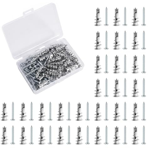 80 Pezzi Tasselli per Cartongesso, Autofilettanti, Fissaggi in Metallo con Viti per Pareti in Cartongesso e Muri Cavi, per Mensole, Quadri e Lampade, Lega di Zinco