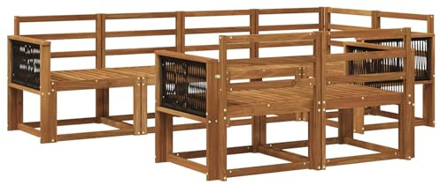 vidaXL Outdoor-Sofagarnitur 7 pcs Natur Massivholz Akazie, Stylisches Outdoor-Sofa-Set, Moderne Gartenmöbel, wetterfestes Akazienholz, modulares Sitzen für Terrasse und Lounge