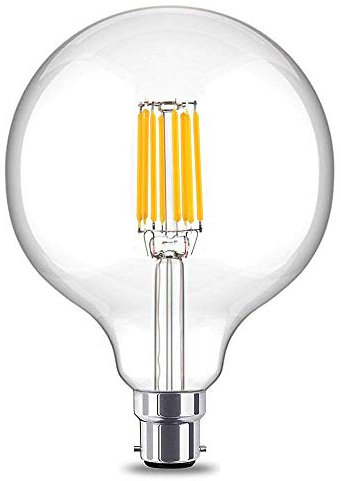 Luxvista Globe Bulb BC B22 G125 LED Filament Light Bulb 10W Bayonet Cap Cool White 6000K Fitting 100W Incandescent Replacement