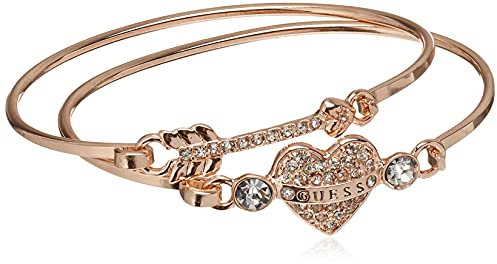 GUESS Bracciale rigido da donna a doppia tensione, con cuore e freccia, Misura unica, Vetro, vetro