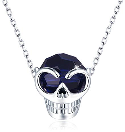 CRYSLOVE Collar de Cristales de Calavera para Mujer, Collar con Colgante de Cabeza de Cráneo Hipoalergénicos de Plata de Ley 925 para Cumpleaños, Día de San Valentín,Aniversario, Navidad