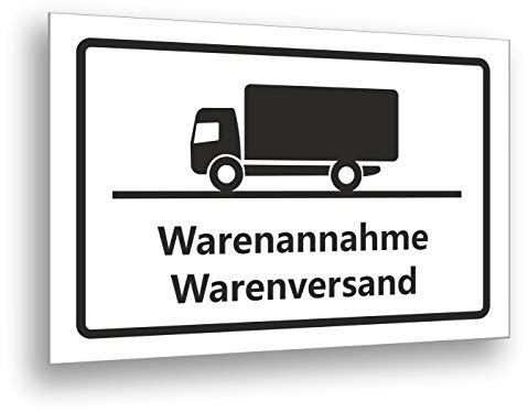 Warenannahme Warenversand Schild 30 x 20 cm, stabiles 3 mm Hart PVC Schild für den langfristigen Außeneinsatz, UV beständig
