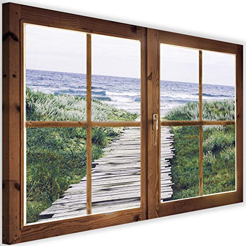 Feeby Leinwand Bilder - Fensterblick Natur- 90x60 cm- Deko Wohnzimmer - Wandbilder Schlafzimmer - Deko Aesthetic - Wand Deko - Leinwand Groß - Deko Zimmer - Leinwandbilder XXL