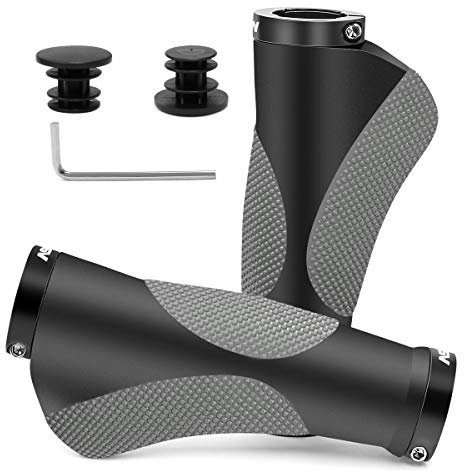 HNOOM Fahrradgriffe Ergonomisch, MTB Griffe, Sportliche Lenkergriffe aus rutschfestem Gummi, Lock-On Fahrrad Lenkergriffe für MTB, Trekkingrad, E-Bike, Cityrad Rennrad und Faltrad (Schwar Zgrau)