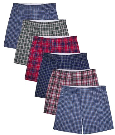 Fruit of the Loom Herren Gewebte, Lockere Passform, Feuchtigkeitstransport, Farben, Multipacks Boxershorts, Verschiedene Karomuster, XX-Large (6er Pack)