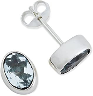 Ohrstecker 925 Silber Blau Topas hellblauer Stein Edelstein Ohrringe echt Silber Damen Sterling Silber Stecker Geschenk(MOS-040-62)