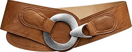 Caspar GU243 extra breiter Damen Gürtel Runde Metallschließe, Gürtelgröße:110, Farbe:cognac