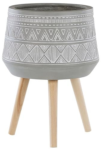 Beliani Soporte para Maceta Base de Madera Maciza Redonda magnesio Gris Claro macetero Alto Boho Malaki