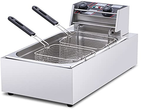 Friggitrice Elettrica Professionale 20 L - Temperatura e Timer Regolabili, Acciaio Inossidabile, Serbatoio Singolo 3200 W Con Coperchio e Cestello