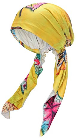 ZLYC Damen Chemo Turban Mütze Vorgebundenes Kopftuch Headwraps Leichte Hut (Blätter gelb)