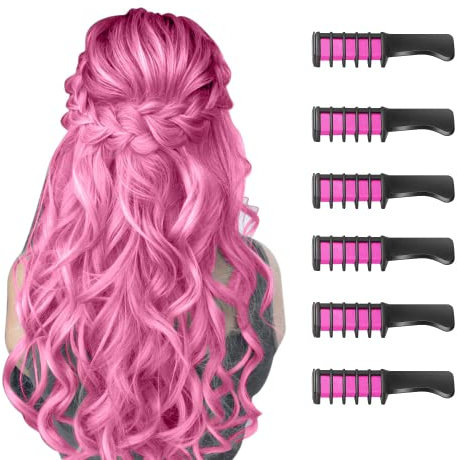 Peines de tiza para el cabello para niñas, color temporal brillante para niños, regalos de cumpleaños de 5+pulgadas, color lavable, para niños, Pascua, día de la madre, regalo del día del niño(rosa)