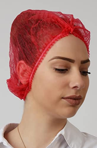 Red - Disposable Hairnets - Elastic Cooking Hairnet for Kitchen, Salon, Beauty Supplies, Nurse Hat, Dust-free Hair Covers, Headwear, bag of 100 Hair nets for Catering, Mop Cap, Surgical Hair net