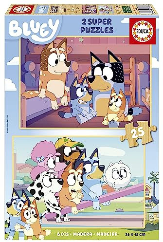 Educa - Puzzle Bluey | Set de 2 Puzzles Infantiles de Madera con 25 Piezas Cada uno. Medidas montado: 26 x 18 cm. Compuesto por Grandes Piezas Perfectamente acabadas. A Partir de 4 años (19407)