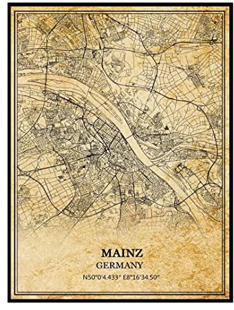 Mainz Deutschland Wandkunst, Vintage-Druck, Poster, Leinwand, Karte, Kunstwerk, Reise, Souvenir, Geschenk, Heimdekoration, ungerahmt 12x16 Zoll