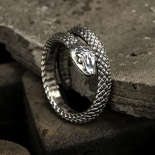 TS TAC-SKY Schlangen Ring aus S999 Sterling Silber, MäNner Frauen Wikinger Schlange Tier Amulett Offene Einstellbar Ringe, Handgemachte Jahrgang Mode Tierkreis Punk Schmuck,Men