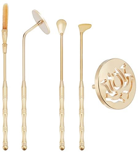 WEBEEDY 5pcs Kit de Fabrication d'encens Kit d'outils de Moule d'encens en Laiton Set-Moule d'encens Cuillère d'encens Presse d'encens Pelle Brosse pour kit de brûleur d'encens en Poudre