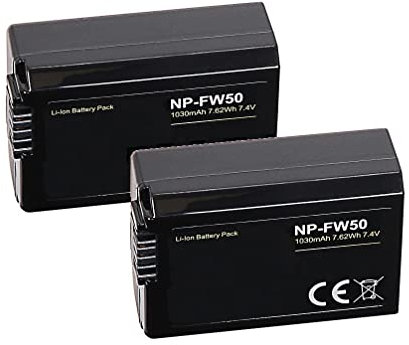 Lot de 2 batteries pour Sony Alpha 6400 / ZV-E10 | Compatible avec Sony NP-FW50 (1030 mAh) capteur NTC actif et matériau ignifuge V1