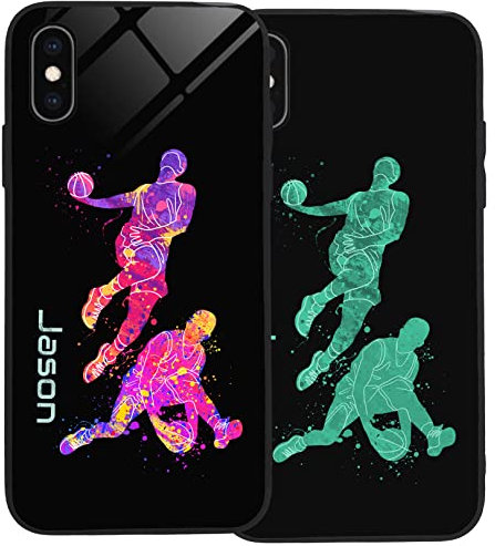 Personalised Case for iPhone XS, Slim Anti Scratch Glass panel with shockproof TPU Rims | Glow in the Dark Case | Custom Phone Case-Basketball-1