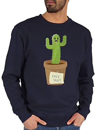 Shirtracer Sweater Pullover Sweatshirt Herren Damen - Sprüche Statement - Free Hugs Kaktus - XS - Dunkelblau - mit Aufschrift Cactus Pulli Statements Hug Spruch for