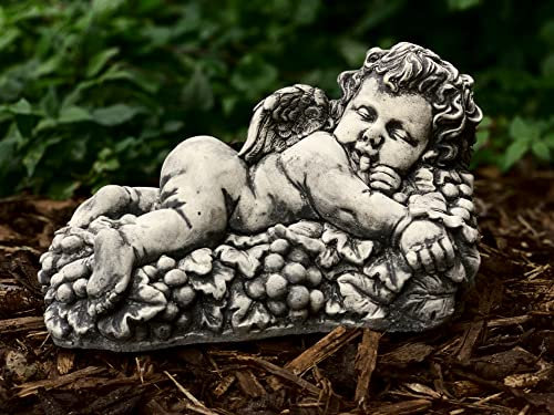 Figurine d'ange endormi - Ange couché - Sculpture d'ange en béton - Décoration de jardin - Joli ange commémoratif en béton - Figurine d'ange en ciment
