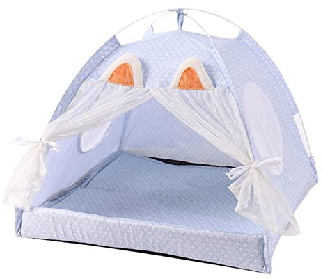 XNSHUN Tipi Zelt Für Haustiere, Katzenzelt Hundezelt Indoor, Haustier Zelt Mit Schlafkissen Hundebett Katzenbett, Hundehütte Hundehaus, Haustiertipi Für Kleine Hunde & Katzen (S,Blau)