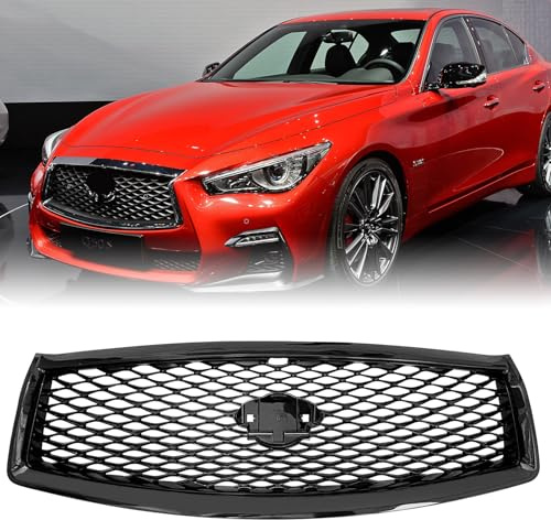 MATMACRO Gloss Black Grille For Infiniti Q50 Front Hood Upper Mesh Grill 2014-2017