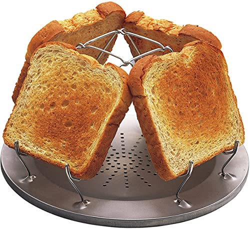 DDMMQS Faltbarer Ofen-Toaster, Edelstahl, 4 Scheiben, Camping, Wandern, Angeln, Picknick