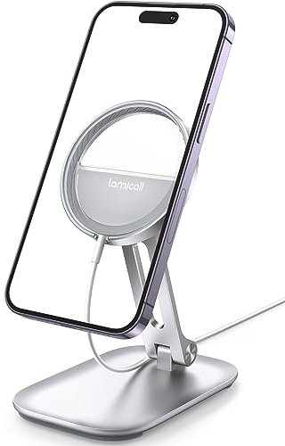 Lamicall Soporte Móvil para MagSafe Cargador - Soporte Plegable Teléfono Mesa de Aluminio, 360°Rotación, Compatible con iPhone 16 15 14 13 12 Pro Max/Pro/Plus/Mini, [Cargador para MagSafe No Incluido]