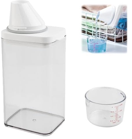 Airtight Washing Powder Storage Containers, Laundry Detergent Storage with Measuring Cup, Multi-Use Detergent Laundry Dispenser, Laundry Room Accessories | Transparent (1900ml)