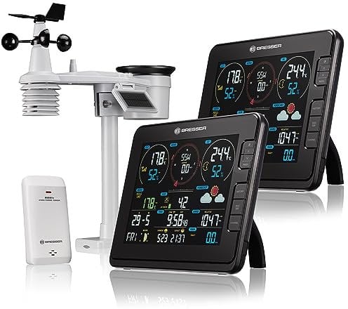 Bresser Stazione meteo WiFi professionale 7 in 1: numerose funzioni di misurazione con 2 stazioni di base a colori e misurazione dell'intensità della luce UV