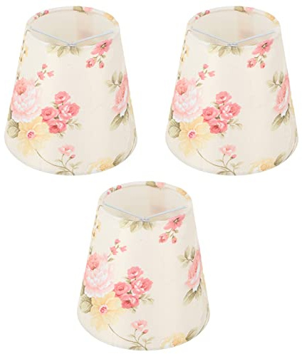 UIYIHIF Lampenschirme 3er-Set, Stofflampenschirme mit Blumenmuster, 10,9 X 14,9 X 14 cm, Staubdichter Zylinder-Kronleuchterschirm, Lampenschirm-Ersatz für Tischlampe, Kronleuchter, Stehlampe