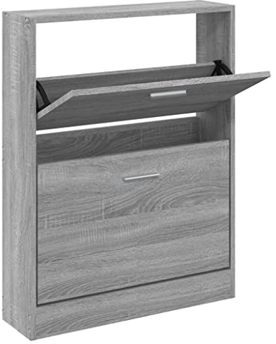 vidaXL Schuhschrank Schuhablage Schuhregal Schuhständer Schuhaufbewahrung Schuhkipper Schuhkommode Grau Sonoma 59x17x81cm Holzwerkstoff