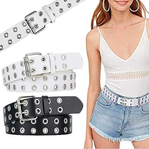 2 Stück Gürtel Damen: Taillengürtel Damen Gürtel Herren Y2K Ledergürtel Punk Stretchgürtel Nietengürtel Doppelter Belt Women Hip Hop Taillengürtel Rock Gürtel für Kleid für Kleider Jeans Hosen (y2k)