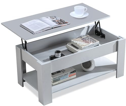 Coffee Table, Lift Up Coffee Table for Living Room, Wooden Lifting Coffee Tables with Storage Shelf Rectangular Lift-Top Sofa End Tea Table, For Living Room/Reception Grey, 120 x 60 x (49.5-62.5)H cm