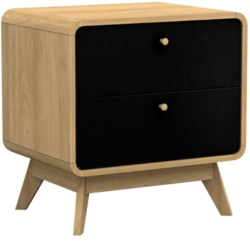 DHP Furniture Cassie Nachttisch mit 2 Schubladen, Eicheoptik Schwarz, 51 x 39 x 53 cm, moderner Nachtschrank aus Holzwerkstoff, Beistelltisch mit Stauraum für Schlafzimmer und Wohnbereich