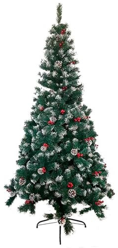 ACAN Tradineur - Árbol de Navidad con piñas y Bayas, Pino Artificial Verde con Puntas Blancas, Estructura de plástico y Metal Revestido, Robusto y Duradero, fácil Montaje, 180 cm