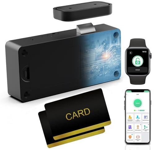 Serrure d'armoire RFID Carte NFC Cachée Commode Tiroir Serrure eLinkSmart – Verrou de porte d'armoire avec application Bluetooth pour la sécurité des enfants Cuisine Garde-manger Meubles Noir, YL-F3C