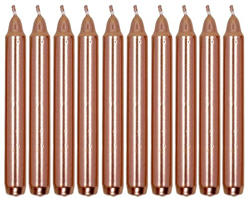 MIJOMA Set Festliche Baumkerzen, Weihnachtskerzen, Pyramidenkerzen, Christbaumkerzen aus Wachs für Weihnachtsbaum, Geburtstagsfeiern und Torten, Lange Brenndauer, Ø11x105 mm (10, Pink Metallic)