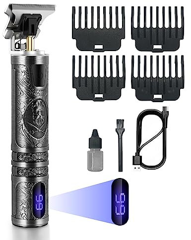HOMEASY Tondeuse Cheveux Hommes, Tondeuse Barbe Kit Homme Electriques Tondeuse Cheveux Rasoir Professionnelle en T sans Fil Électrique avec Écran LCD, Argenté