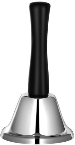 Ruibow Glocke mit Holzgriff Silber Handklingel Klassisch Handglocke 6,5cm Diameter Mehrzweck Tischglocke Bell für Restaurant,Hotel,Küche,Bar,Weihnachte
