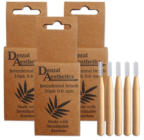 Lot de 3 paquets de brosses interdentaires en bambou ~ 10 brosses par paquet (0,6 mm)